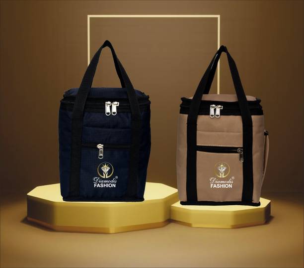 diamodis fashion All Age Combo 2 Lunch Tiffin Bags Lunch Bag (Black, Beige, 4 L) Waterproof Lunch Bag