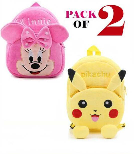 Lizzot Combo Of 2 Minnie & Pikachu School Backpack Soft Plush Bags (2-5 Years) 12 L Backpack