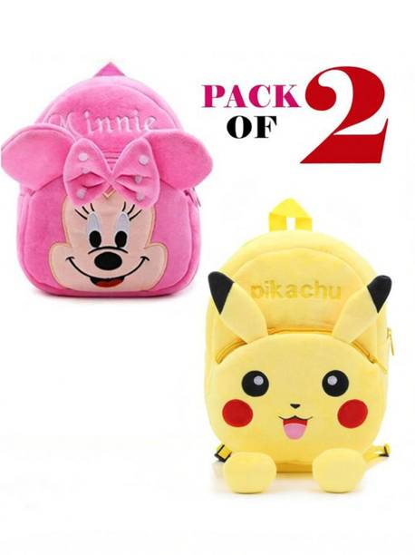 Lizzot Combo Of 2 Minnie & Pikachu School Backpack Soft Plush Bags (2-5 Years) 12 L Backpack