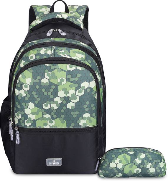The CLOWNFISH Edutrek 33.5 L School Backpack with Staionery Pouch Boys & Girls (Green) 33.5 L Backpack