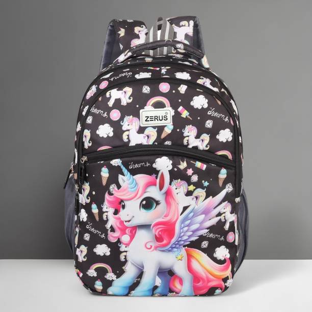 ZERUS Unicorn Print Kids School Bag Girls Backpack for Travel Tuition Everyday Use 22 L Backpack