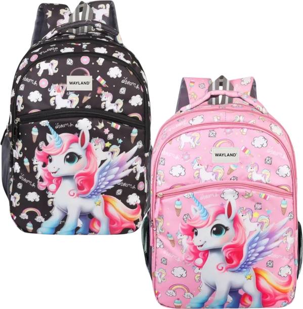 Wayland Unicorn Printed Kids School Bag for Girls Set of 2 Backpack 24 L Backpack