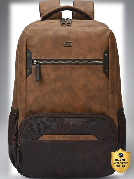Gear Medium 28 L Laptop Backpack Quantum 3 Antitheft Faux Leather with Raincover (Tan)