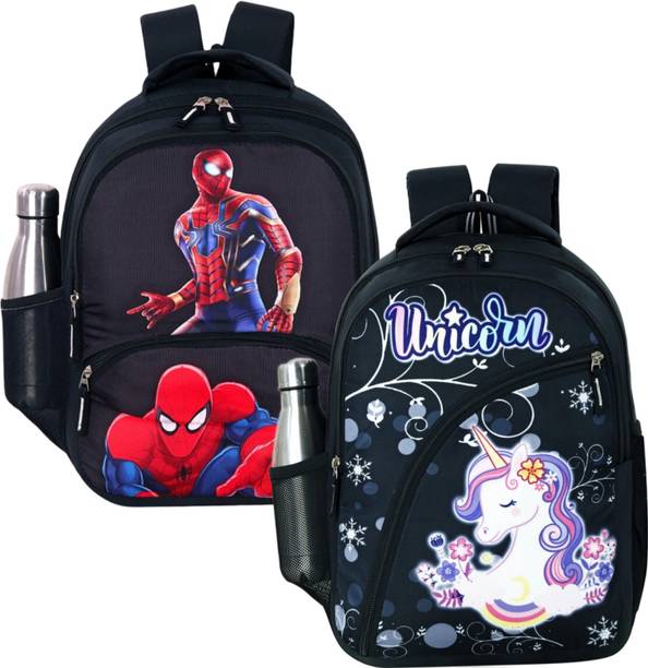 ASHFLAX Spider and Unicorn Blockbuster Combo Backpack For Boys & Girls With Waterproof 22 L Backpack