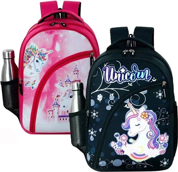 newtal Pink & Black Unicorn Backpack Bag Pack of 2 30 L Backpack