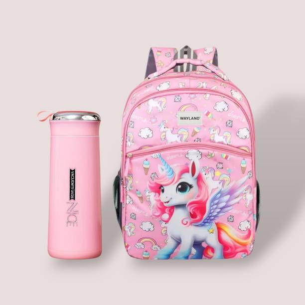 Wayland Attractive Kids Unicorn Bag With Water Bottle Girls Cartoon Bag School Bag 24 L Backpack