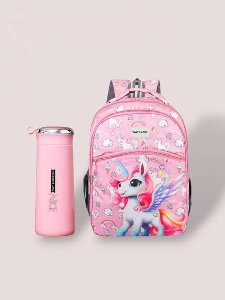 Wayland Attractive Kids Unicorn Bag With Water Bottle Girls Cartoon Bag School Bag 24 L Backpack