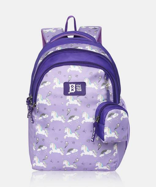 NASHER MILES Tic Tac Toe Uncorn Kids Backpack|3Compartments|Casual Bag|School Bag|Purple,30L 30 L Backpack