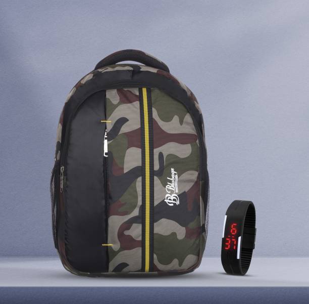 blutech Polyester 36 Liters Waterproof Camouflage School Backpack+Black Digital LED Free Waterproof School Bag