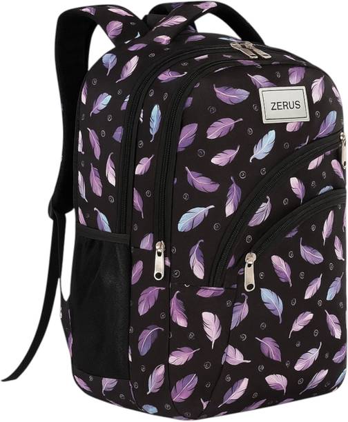 ZERUS Feather Printed Lightweight Laptop Backpack for Girls Women School College Waterproof School Bag