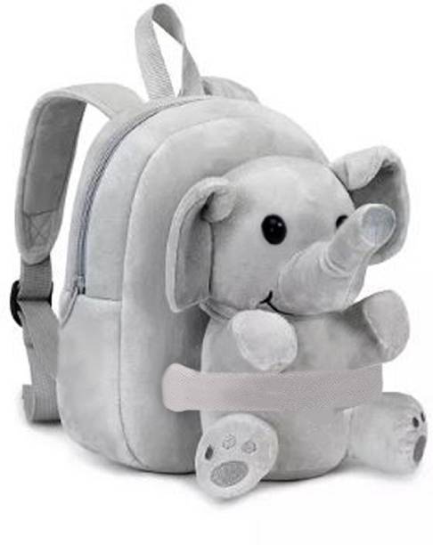 Frantic Kids School Backpack FullBody_Grey_Crystal_Elephant Plush Bag