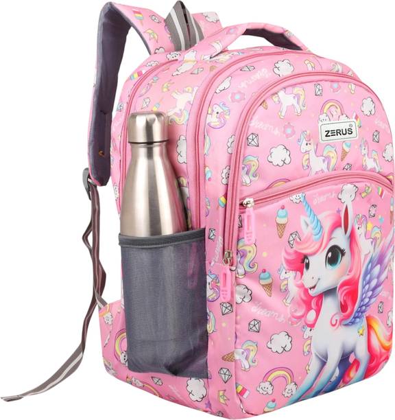 ZERUS Kids Unicorn Print Backpack for Girls Boys with Four Compartment & Bottle Pocket Waterproof School Bag