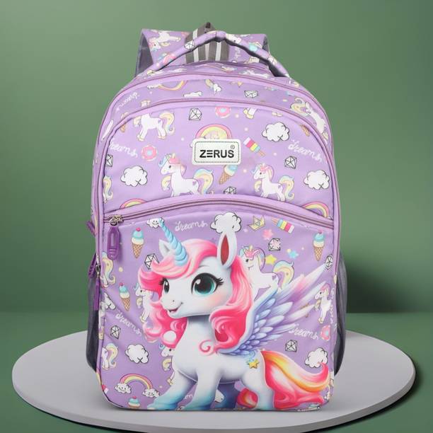 ZERUS Unicorn Print School Bag for Girls Lightweight Kids Backpack Waterproof School Bag