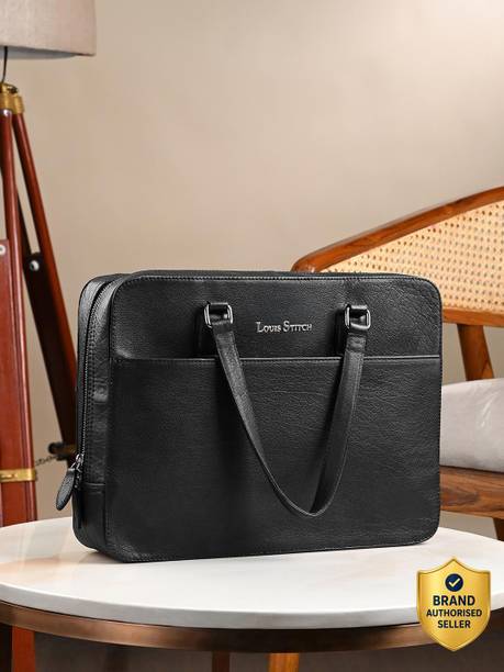 Black Italian Leather Laptop Bag for Men Messenger Bag