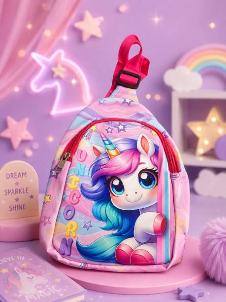 World Gift Mart Unicorn Magical Pink Sling Backpack | Cute Printed Crossbody Shoulder Chest Bag Waterproof Sling Bag