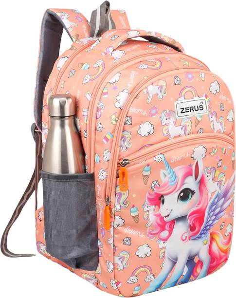 ZERUS Unicorn Print Backpack for Girls with Spacious Compartments & Bottle Holder Waterproof School Bag