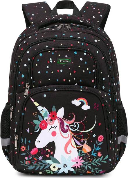 Frantic Printed Kids School Bag for Daily Use(RR_Black_Unicorn_25_1M) Waterproof Backpack