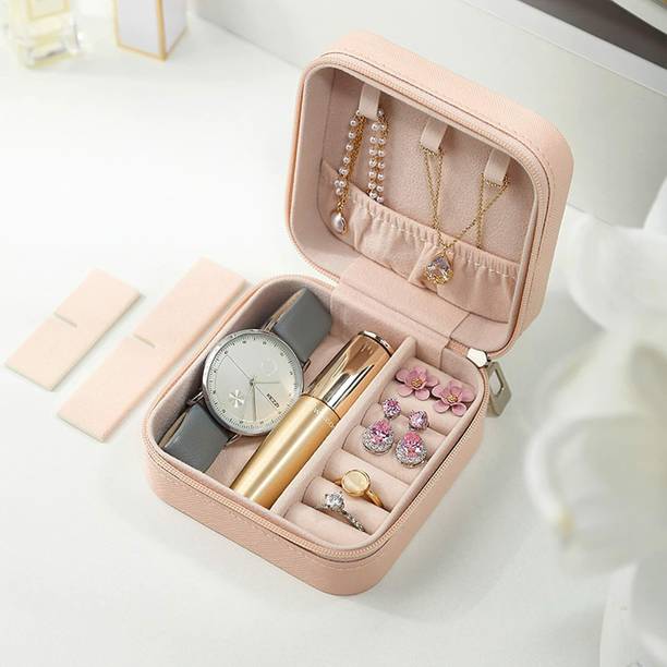 Dhruvil enterprises Mini Jewelry Organizer Box for Women Travel Ring Multi-function Cosmetic Wardrobe Jewelry Organizer Case for Earrings Chain Rings Vanity Box