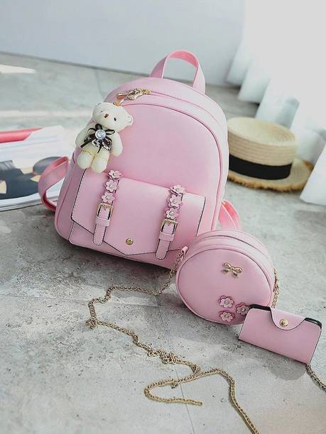 SPRINGLY Backpack Smart Choice 3-PCS Fashion Cute Stylish Leather Backpack & Sling Bag Set for Women, School & College Girl's. वाटरप्रूफ