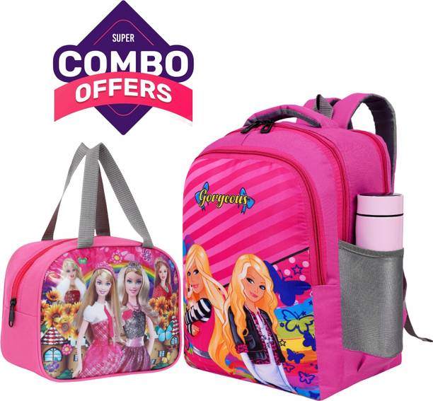 ELONONE BARBIE school and lunch bag For 1st std-5th std (Pink, 30L) Waterproof Waterproof School Bag