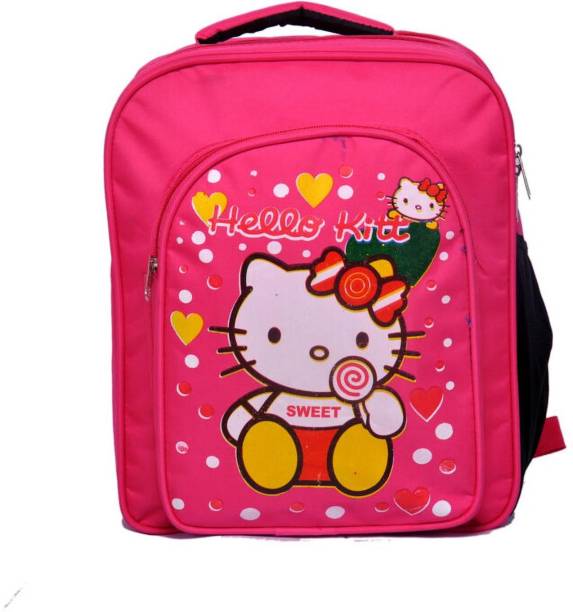 Craft Bazar Hello Kitty Print 3 Compartment School Bag with 1 Bottle Holder, For School Kids Backpack