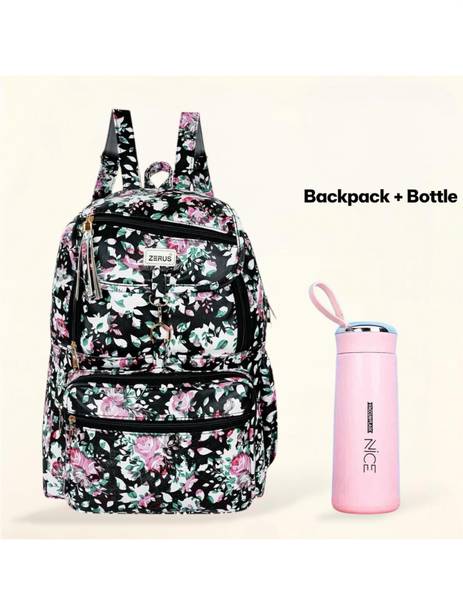 ZERUS Floral Print Pu Leather Girls School College Travel Bag Stylish Multipurpose Waterproof Backpack