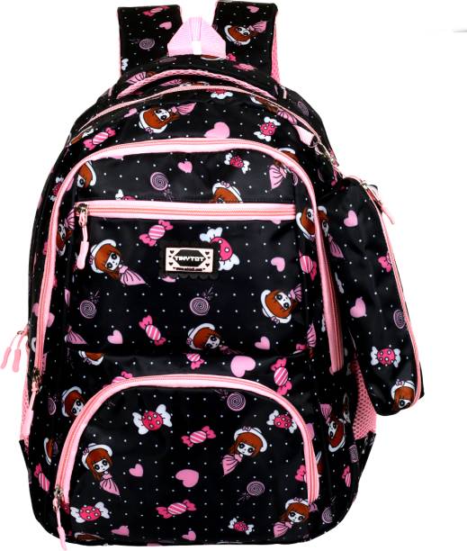 Tinytot Black School Backpack with Pencil Pouch for 3rd - 10th Std. , Age 7 to 15 Waterproof School Bag