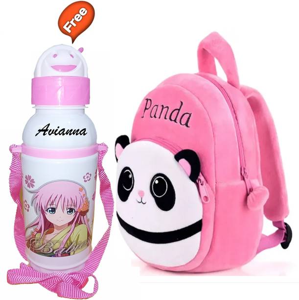 Avianna Panda Pink Kids School Backpack With Water Bottle Plush Bag