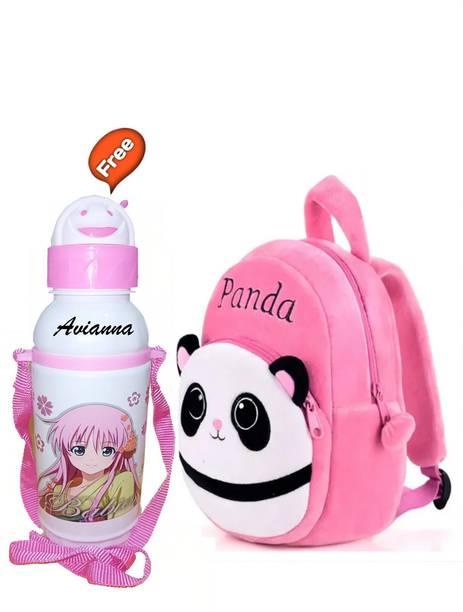 Avianna Panda Pink Kids School Backpack With Water Bottle Plush Bag