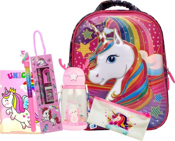 Urban Festivities Unicorn School Bag for Girls with Stationery Combo gift Set Waterproof School Bag