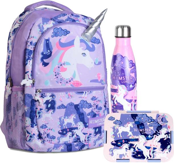 hamster london Magical Unicorn Combo ( Backpack + Bottle + Bento Box ) Waterproof School Bag