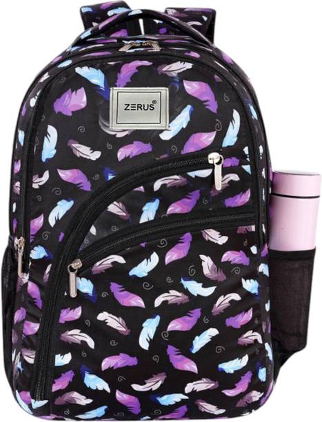 ZERUS Feather Print Stylish Backpack for Girls | Lightweight School College Travel Use Waterproof School Bag