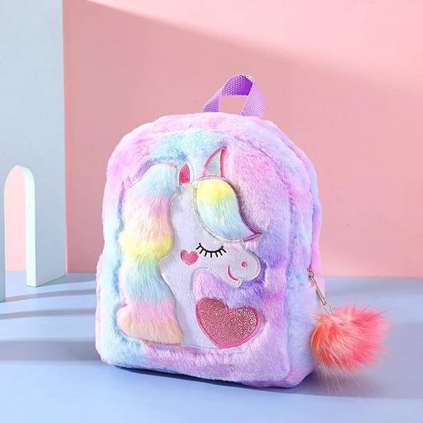 CELWARK Unicorn Soft Fur Bag for Kids - School & Picnic Bag Mini Backpack for Girls Waterproof School Bag