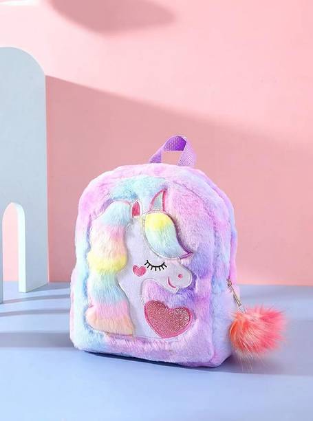 CELWARK Unicorn Soft Fur Bag for Kids - School & Picnic Bag Mini Backpack for Girls Waterproof School Bag