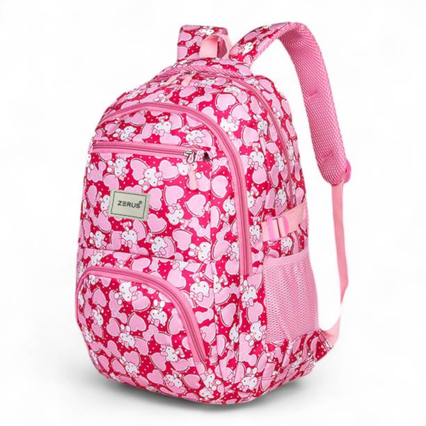 ZERUS Trendy Girls Kids School Bag Cute Heart Print Lightweight for Travel Office Waterproof Backpack