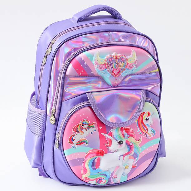 Play Nation Printed Unicorn Themed Backpack for 6+ Years Kids, Multi-Pocket Bag,16 Inches School Bag
