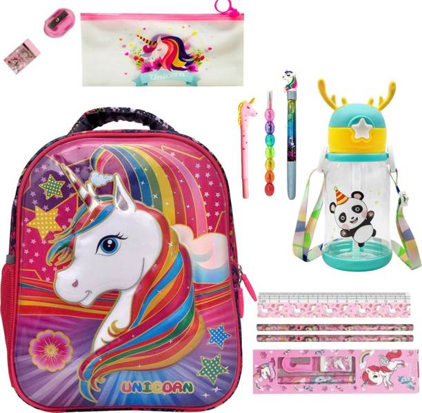 Urban Festivities Unicorn School Bag for Girls Stationery Bag Combo Set for Kids Birthday Gift Waterproof Backpack