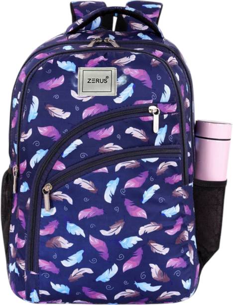 ZERUS Feather Print Backpack for Girls & Women School College Travel Bag 32 L Laptop Backpack
