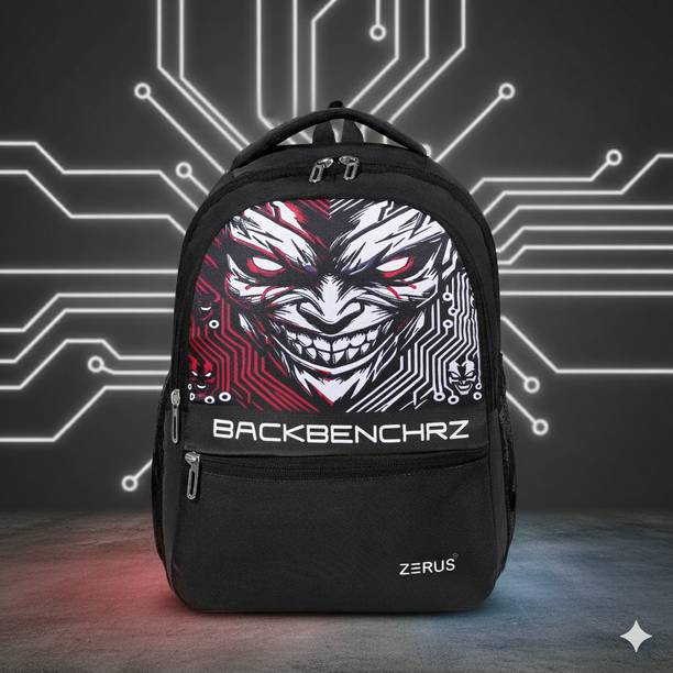 ZERUS Backbenchrz Printed School Bag for Boys Girls with Bottle Holders & Laptop Space Waterproof Backpack