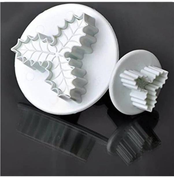 CAKE DECOR 2pcs Veined Three-Leaf Holly Fondant Plunger Cutters Cookie Cutter