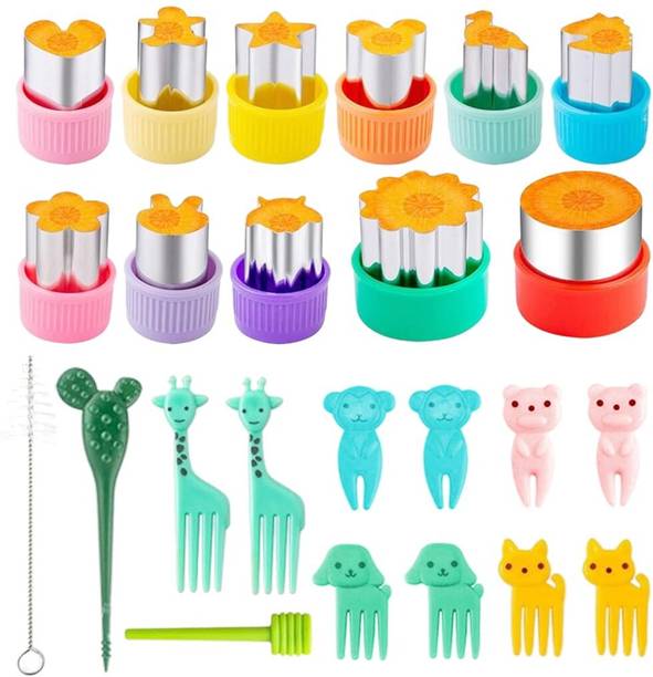 zishnav 24Pcs Cookie Cutter Shapes Set with Fruit Fork Stainless Steel Press Cookie Cutter