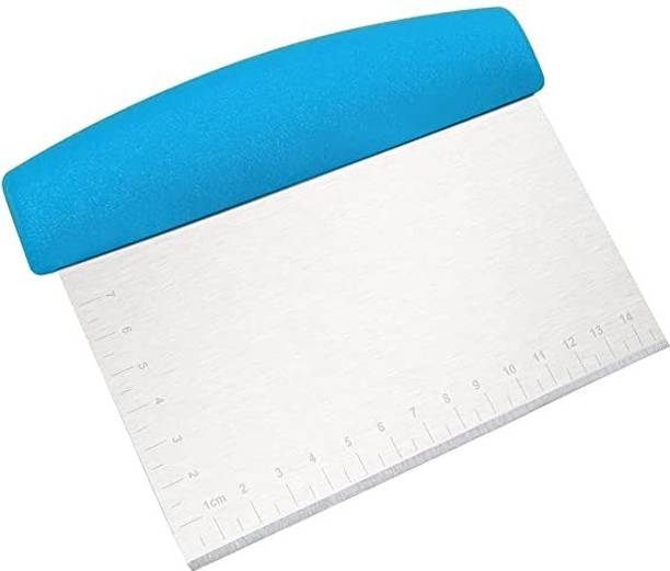ARQIVO Dough Scraper, Metal Dough Cutter with Measurements, Kitchen Baking Tool (Blue) Cookie Cutter