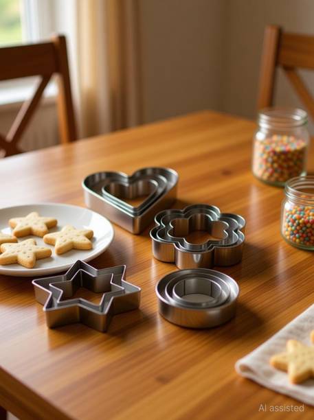 Krishana mart A must have cutters set for any home. Set of 6 cutters of different shapes Easily washable and re-usable Comes in a plastic case for storage includes heart, star, flower shapes Brand new and high quality These cute metal Christmas symbolize shaped cutters are ideal for cake decorating, fondant icing, clay modelling and so on. Reusable, durable and non-stick. Great for making cakes, bread, biscuit, cookies, chocolate, etc Material: Stainless Steel Cookie Cutter