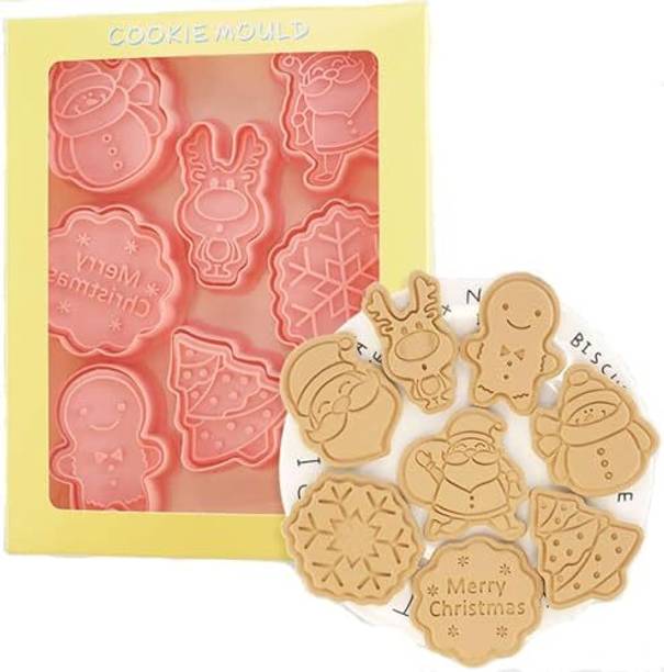 Husaini Mart 8 pcs Christmas Cookie Cutters with Stamps Set, Xmas Cookie Plunger Mold Cookie Cutter