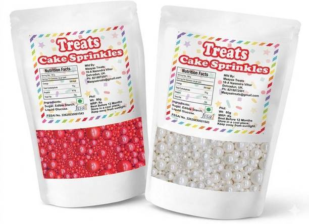 maayaa Cake Sprinkles Combo - Red Pearls and White Sugar Balls Sprinkles