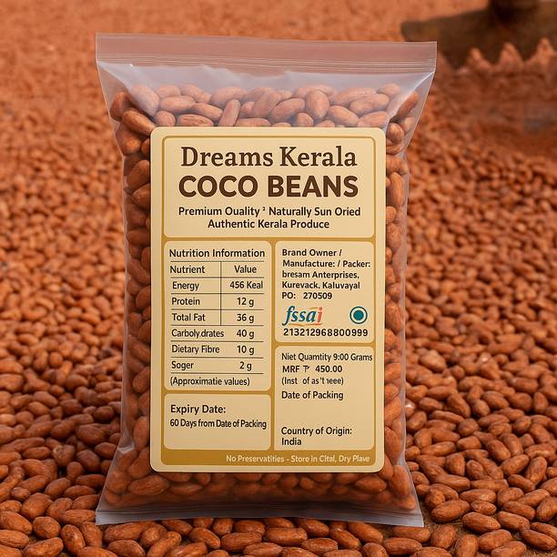 dreams enterprises Dreams Kerala Premium Raw Cocoa Beans 500 G, Fermented Sun dried Cocoa Beans Solid