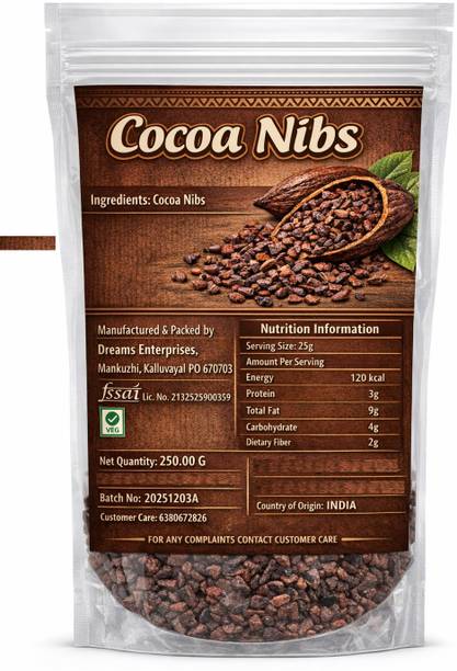 dreams enterprises Premium Cocoa Nibs Pure Roasted Cacao nibs Roasted Unsweetened Cocoa Beans Solid