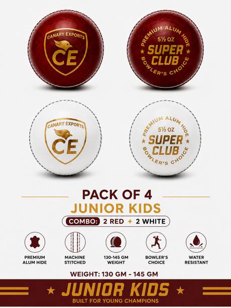 CANARY EXPORTS Jr Cricket Ball 2Red + 2 White Machine...