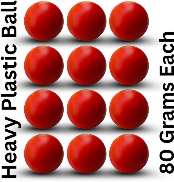 Nongi Heavy Plastic Ball RED Non Toxic (Pack of 12 | 80gm Per Ball) Cricket Training Ball