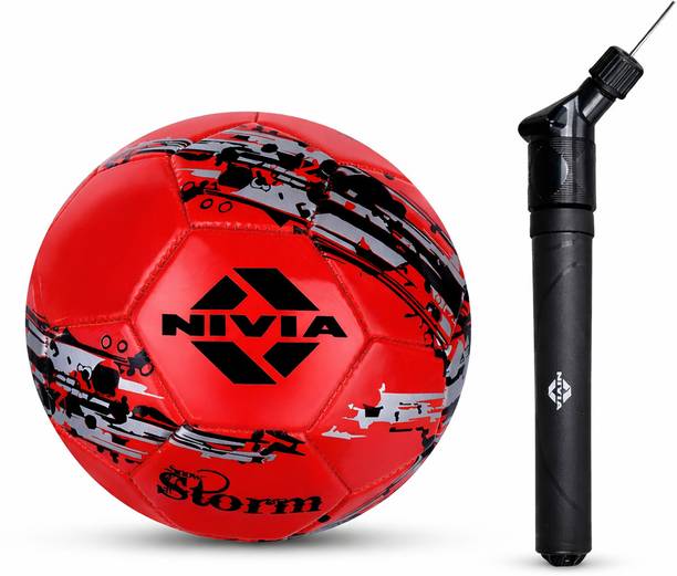 NIVIA STORM FOOTBALL (Red) + BALL PUMP - DOUBLE ACTION Football Kit Football - Size: 5